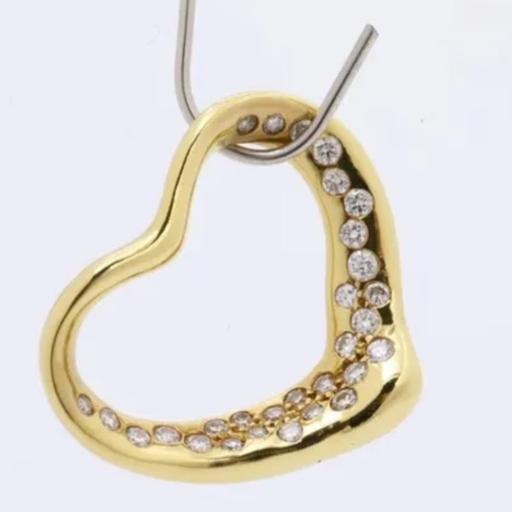 Tiffany & Co 750 Gold Open Heart Pendant with Diamonds